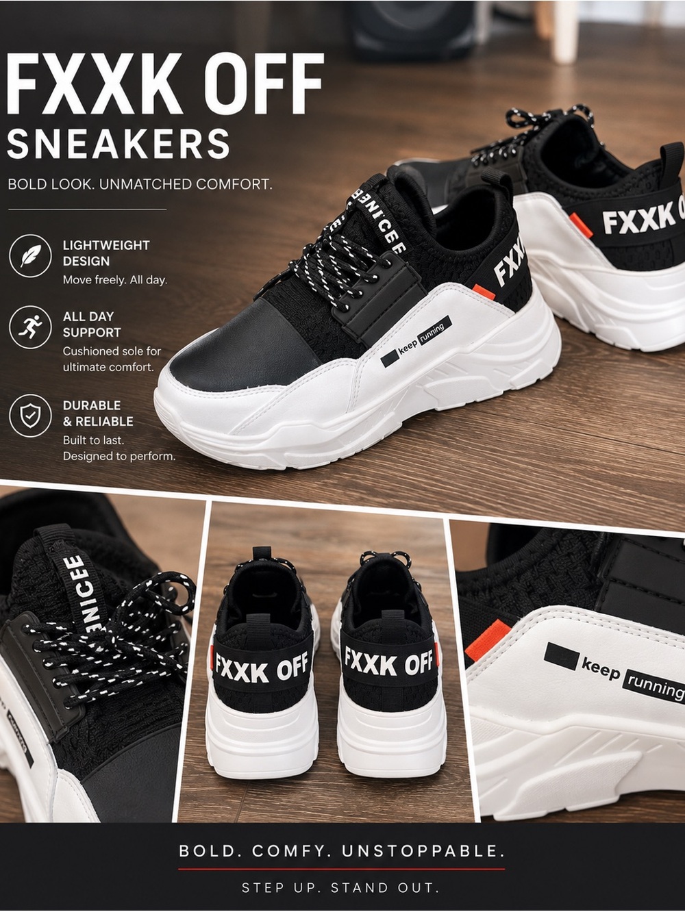 Men's Black and White MLO prototype Sneakers